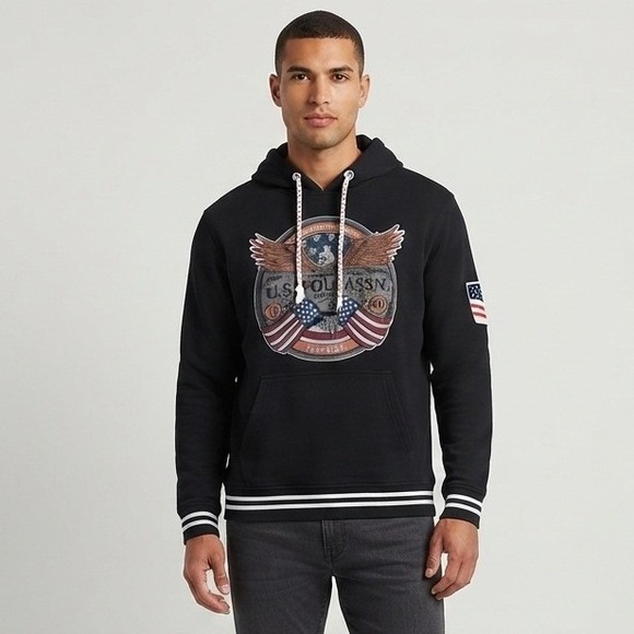 U.S. Polo Assn. Other - Y2K US Polo Assn Mens XXL Black Americana Graphic Eagle Flag Pullover Sweatshirt